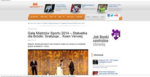 Gala Mistrzów Sportu 2014 – Statuetka dla Bródki. Gratuluje... Koen Verweij - SPORT.TVP.PL_W500